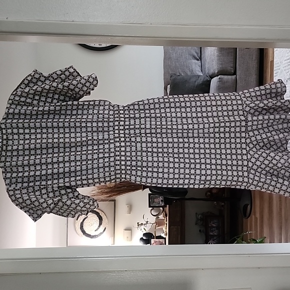 Munthe Ruffle Midi Dress Neutral Print Scandinavian Minimalist - Picture 4 of 5